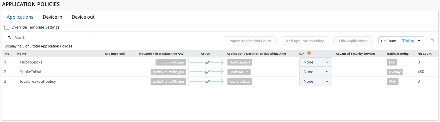 Application Policy Hit Count - Mist Output