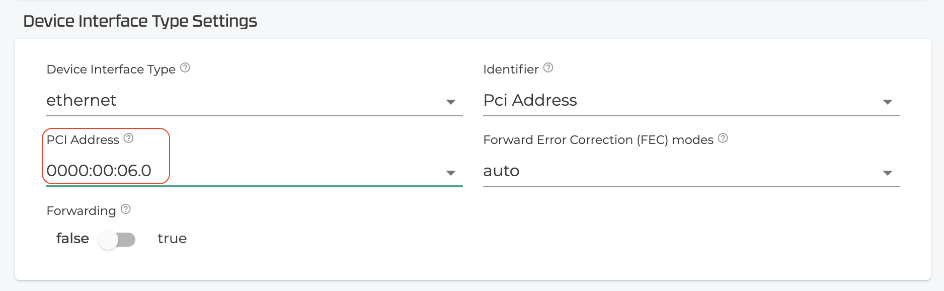 Device Interface Type Settings